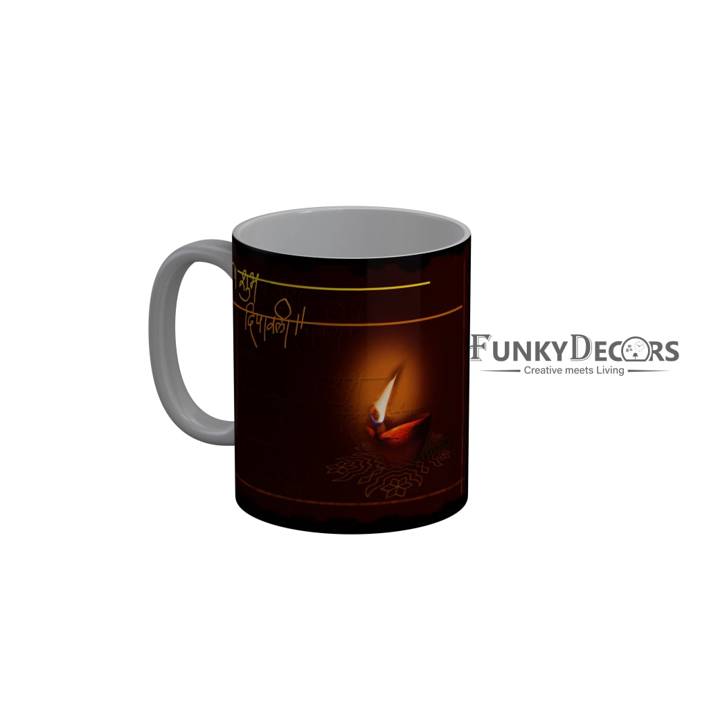 FunkyDecors Diwali Wishes Happy Diwali Special Diwali Ceramic Mug, 350 ML, Multicolor