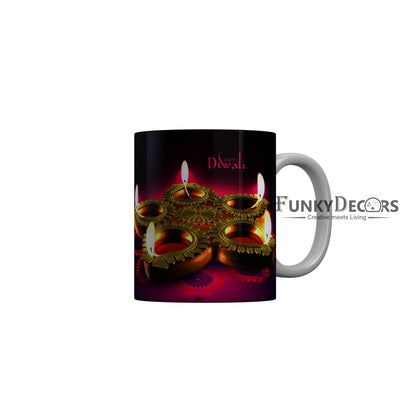 FunkyDecors Diwali Wishes Happy Diwali Special Diwali Ceramic Mug, 350 ML, Multicolor