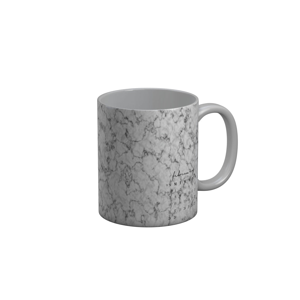 FunkyDecors February Calender White Marble Pattern Ceramic Coffee Mug