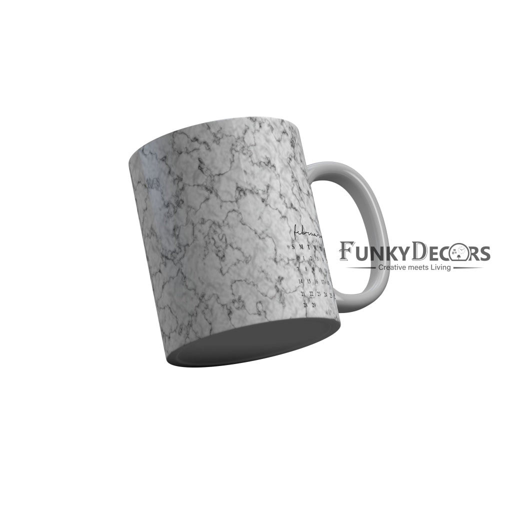 FunkyDecors February Calender White Marble Pattern Ceramic Coffee Mug