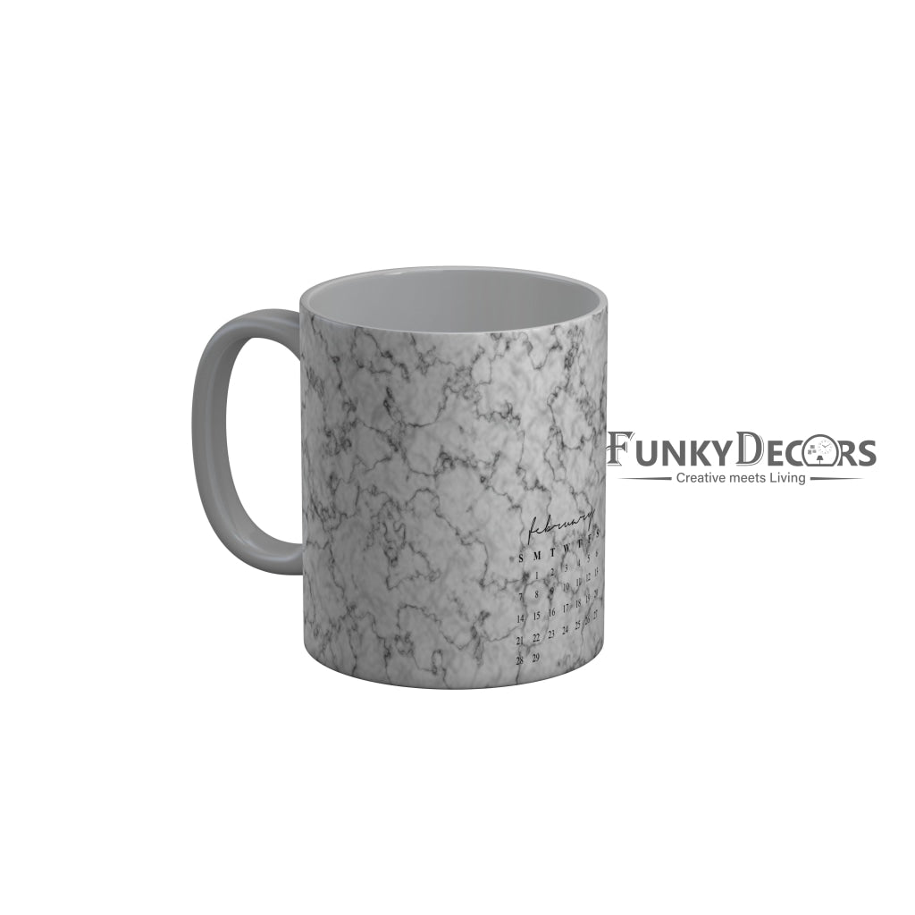 FunkyDecors February Calender White Marble Pattern Ceramic Coffee Mug