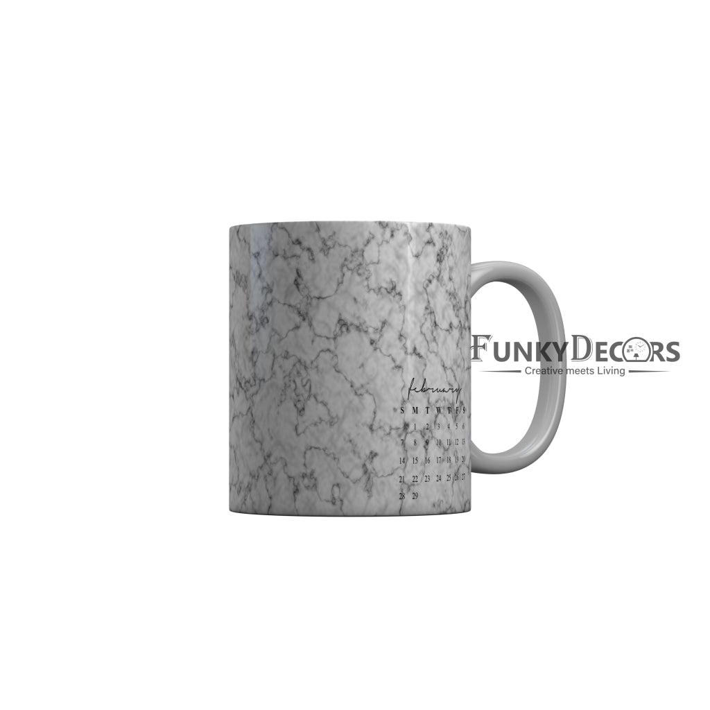 FunkyDecors February Calender White Marble Pattern Ceramic Coffee Mug