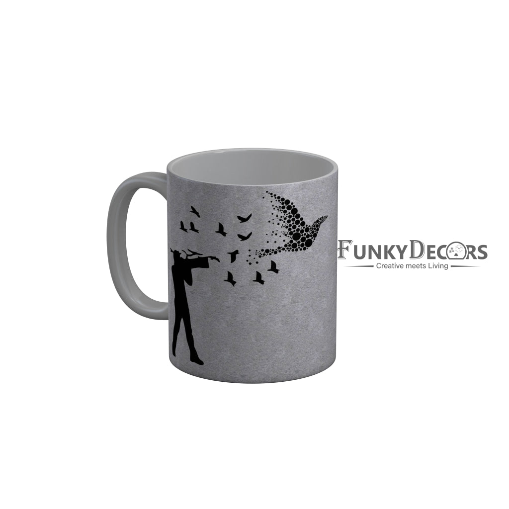 FunkyDecors Flying Birds White Motivational Quotes Ceramic Coffee Mug, 350 ml