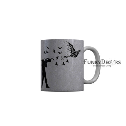 FunkyDecors Flying Birds White Motivational Quotes Ceramic Coffee Mug, 350 ml
