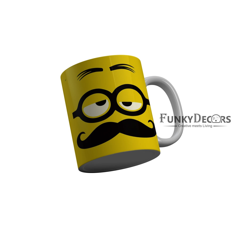 FunkyDecors Funny Face Yellow Ceramic Coffee Mug, 350 ml