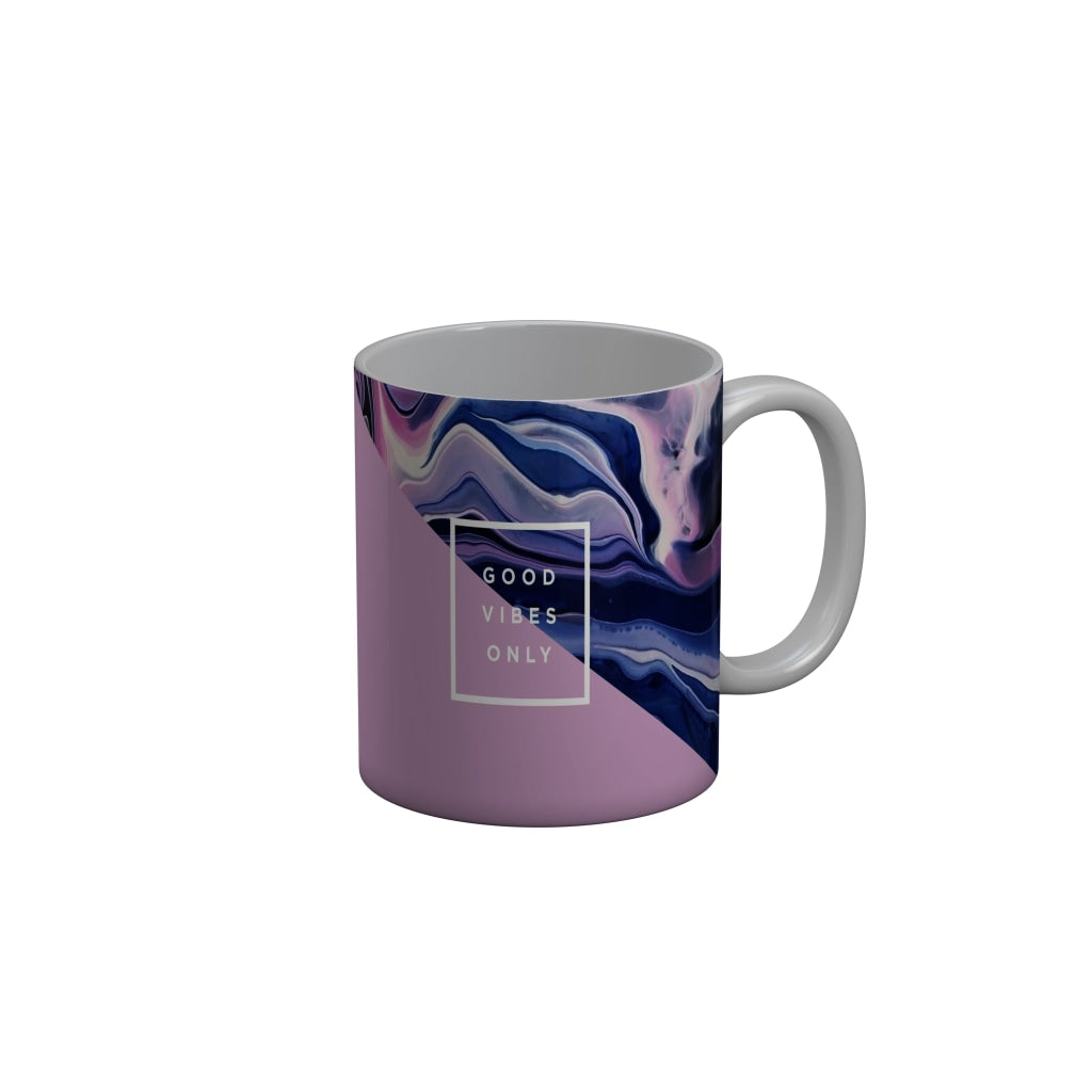 FunkyDecors Good Vibes Only Blue Pink Marble Pattern Ceramic Coffee Mug