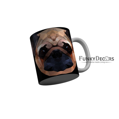 FunkyDecors Graphical Dog Face Black Ceramic Coffee Mug, 350 ml