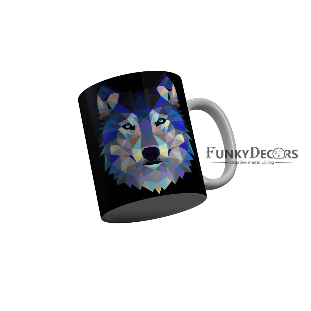 FunkyDecors Graphical Lion Face Black Ceramic Coffee Mug, 350 ml