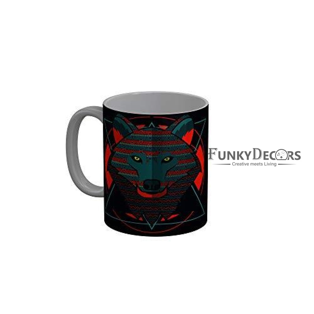 Funkydecors Graphical Lion Face Black Ceramic Coffee Mug 350 Ml Mugs