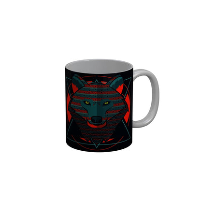 FunkyDecors Graphical Lion Face Black Ceramic Coffee Mug, 350 ml
