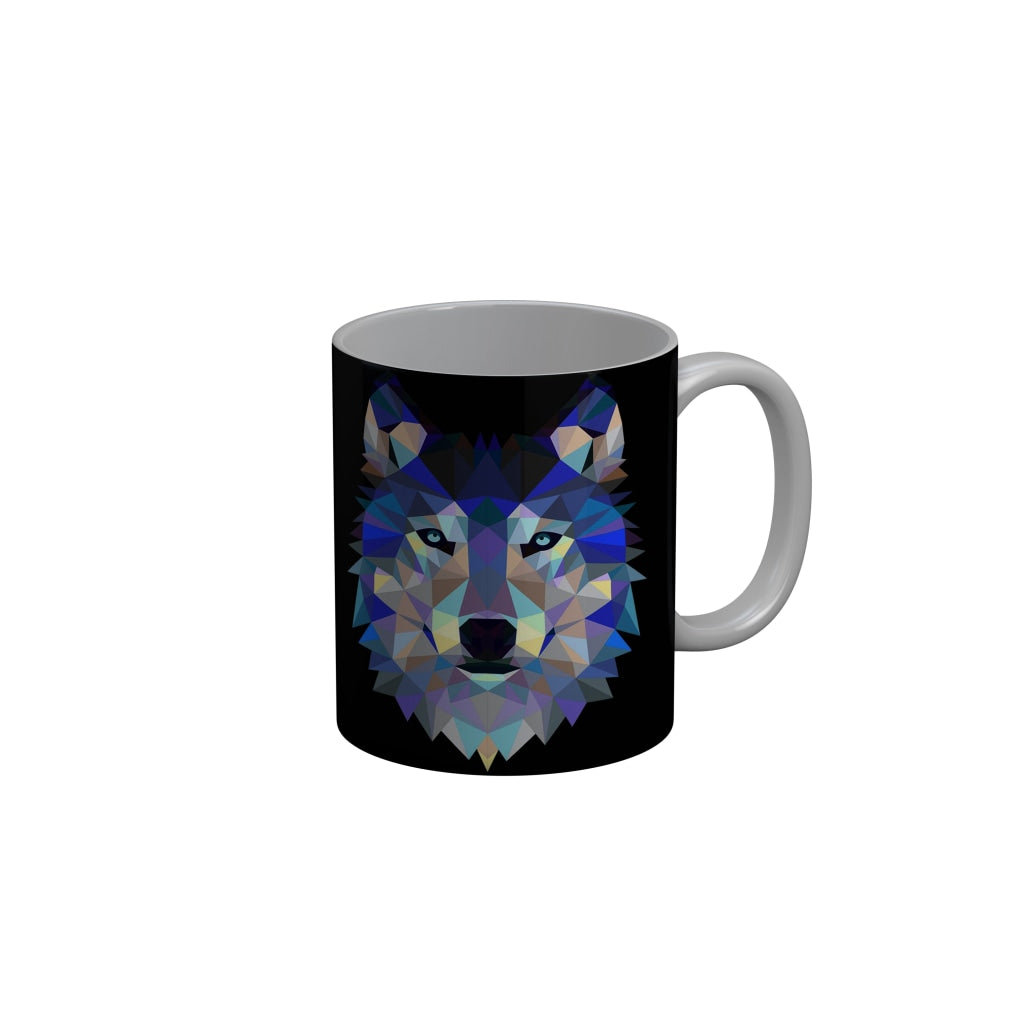 FunkyDecors Graphical Lion Face Black Ceramic Coffee Mug, 350 ml