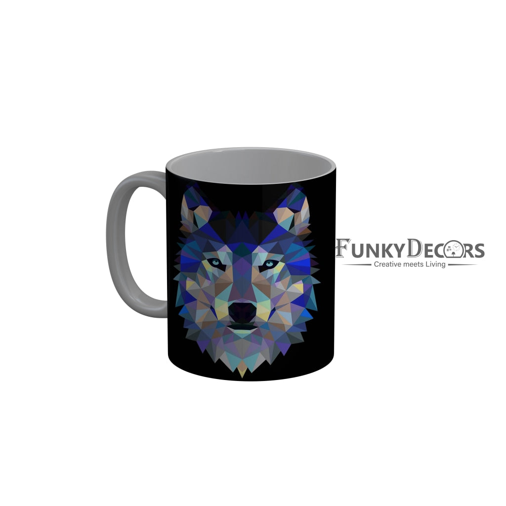 FunkyDecors Graphical Lion Face Black Ceramic Coffee Mug, 350 ml