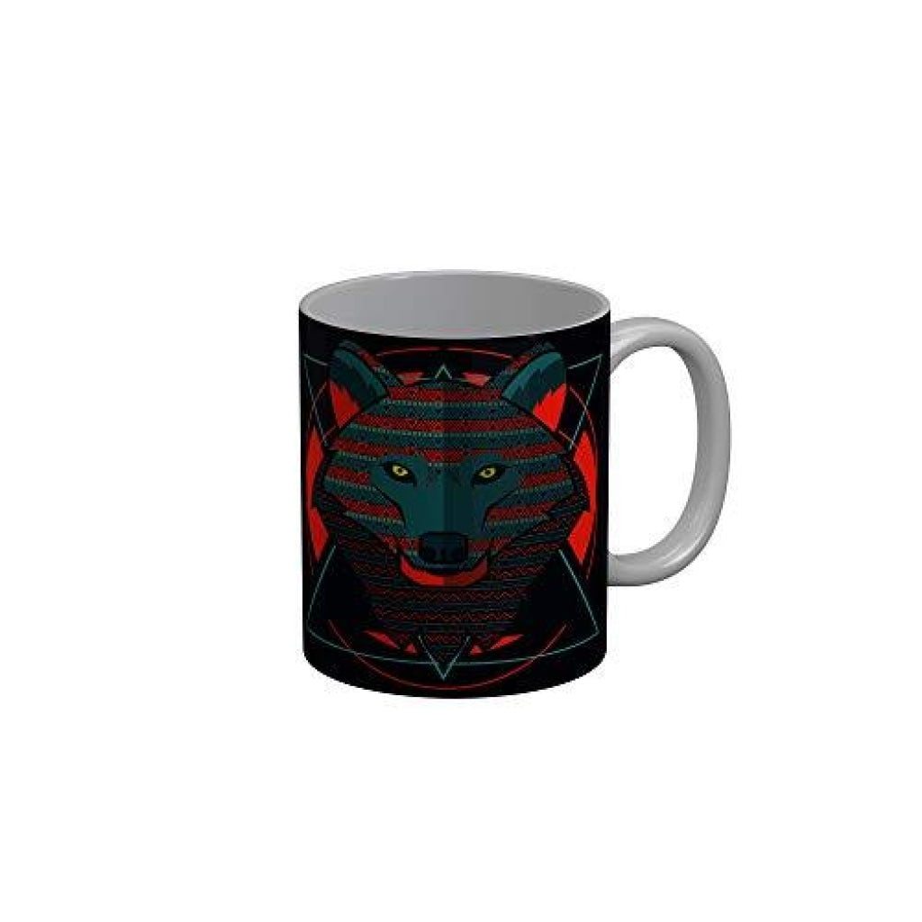 Funkydecors Graphical Lion Face Black Ceramic Coffee Mug 350 Ml Mugs