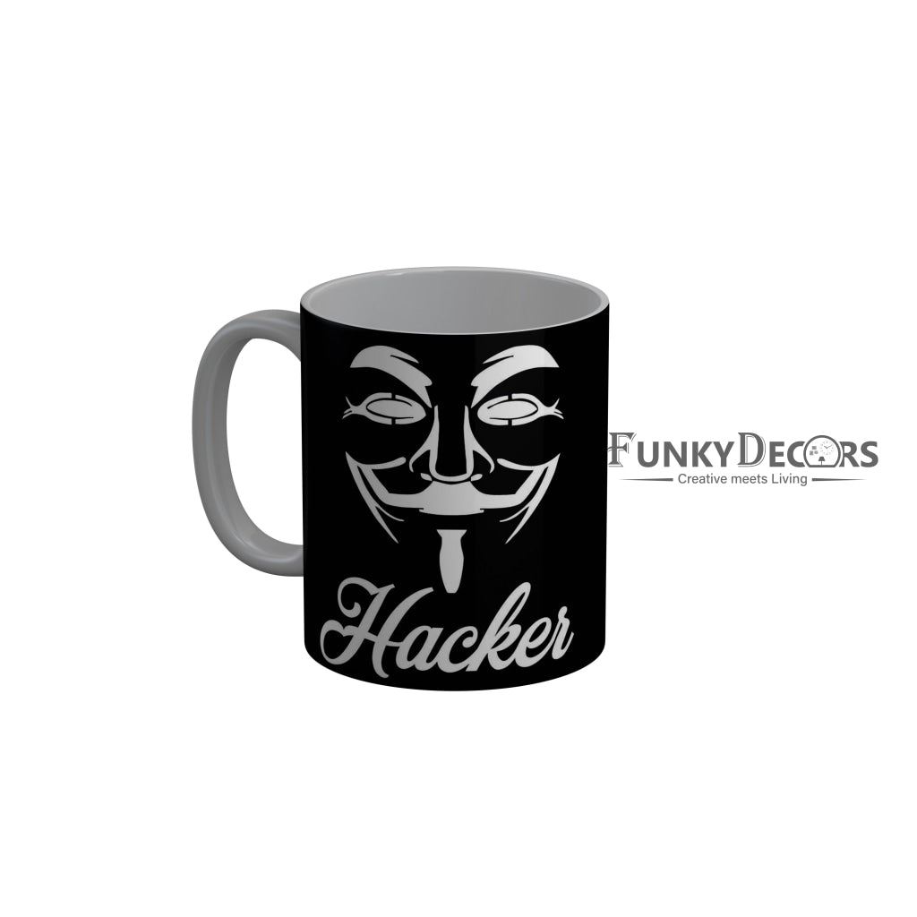 FunkyDecors Hacker Black Funny Quotes Ceramic Coffee Mug, 350 ml