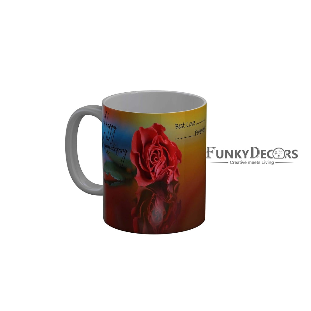Funkydecors Happy Anniversary Best Love Forever Ceramic Mug 350 Ml Multicolor Mugs