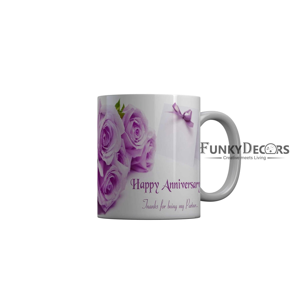 Funkydecors Happy Anniversary Ceramic Mug 350 Ml Multicolor Mugs