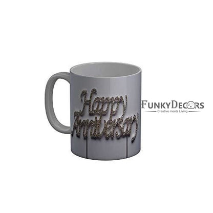 Funkydecors Happy Anniversary Ceramic Mug 350 Ml Multicolor Mugs