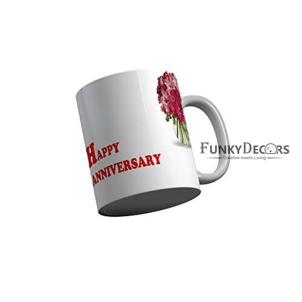 Funkydecors Happy Anniversary Ceramic Mug 350 Ml Multicolor Mugs