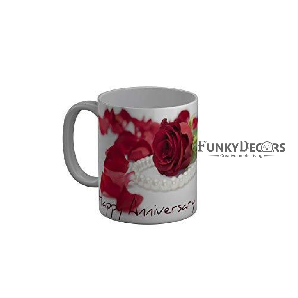 Funkydecors Happy Anniversary Ceramic Mug 350 Ml Multicolor Mugs