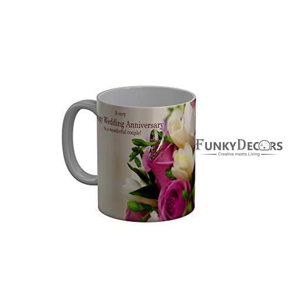 Funkydecors Happy Anniversary Ceramic Mug 350 Ml Multicolor Mugs