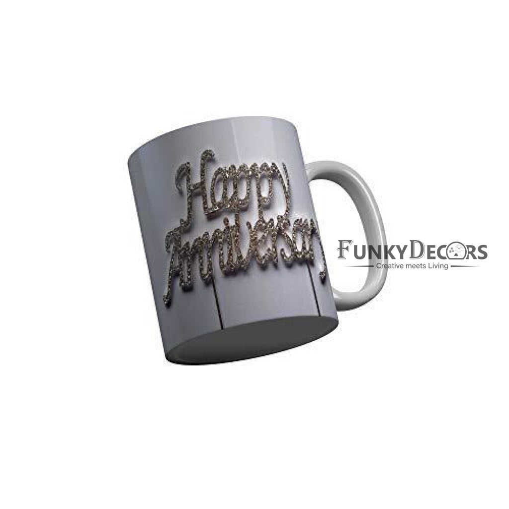 Funkydecors Happy Anniversary Ceramic Mug 350 Ml Multicolor Mugs