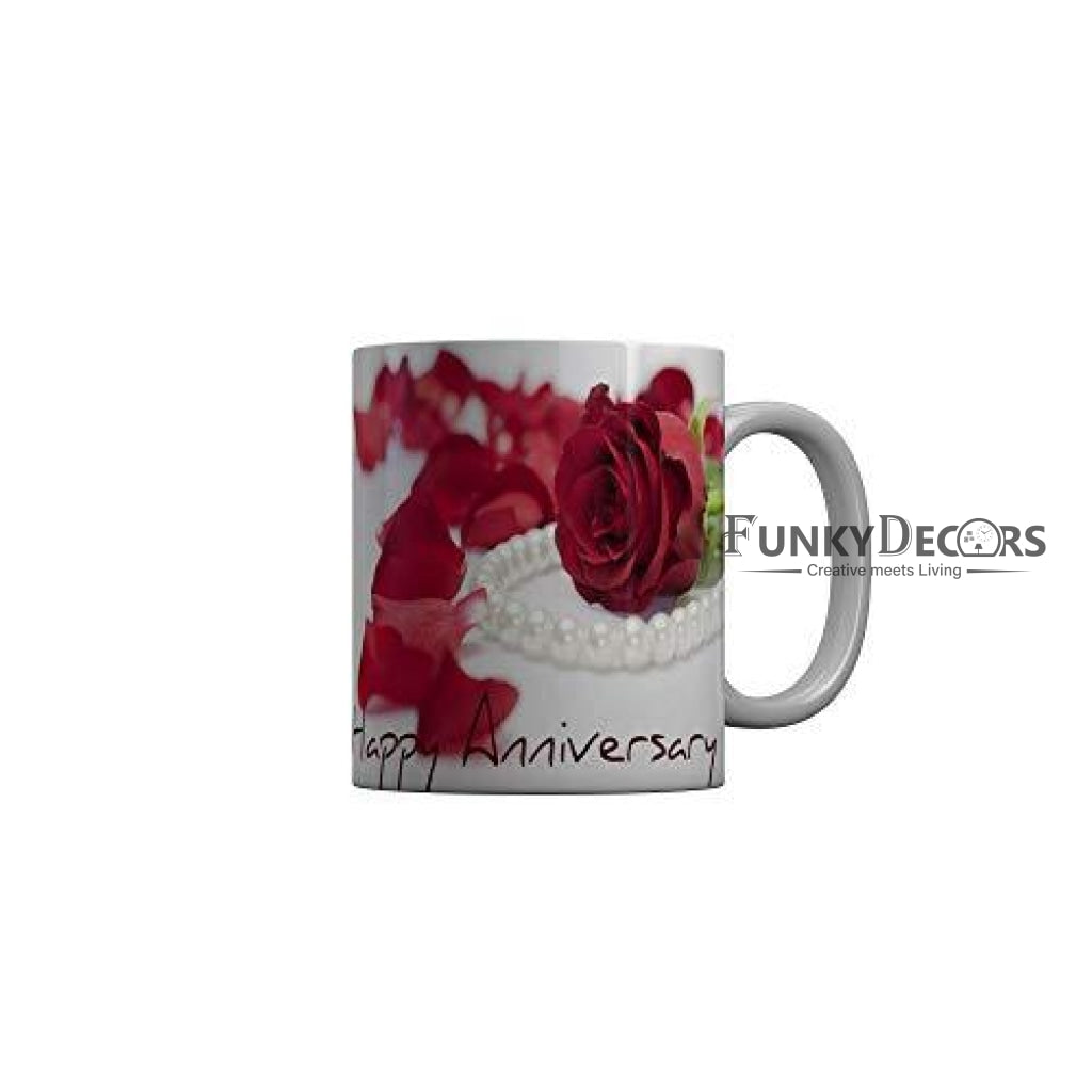 Funkydecors Happy Anniversary Ceramic Mug 350 Ml Multicolor Mugs