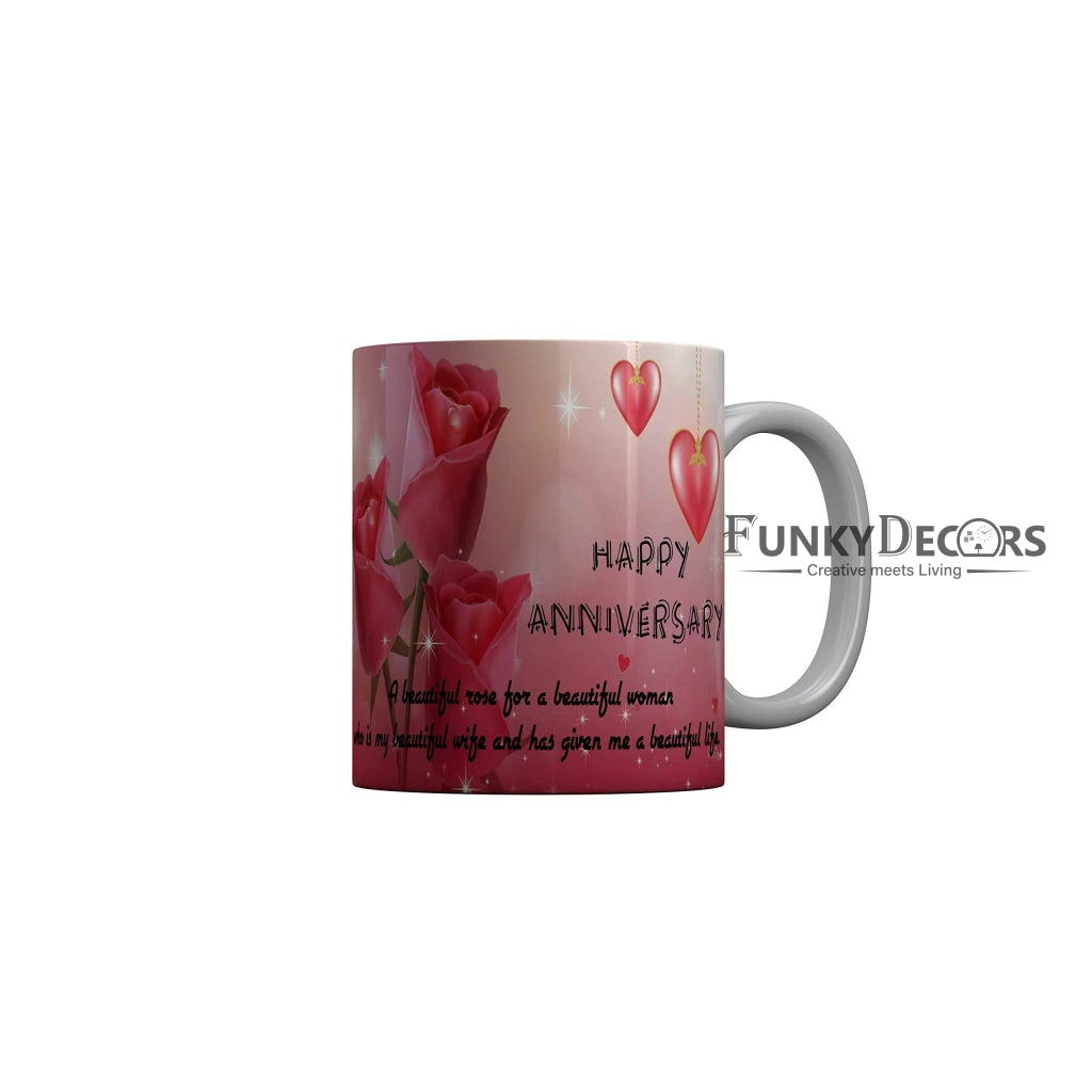 Funkydecors Happy Anniversary Ceramic Mug 350 Ml Multicolor Mugs