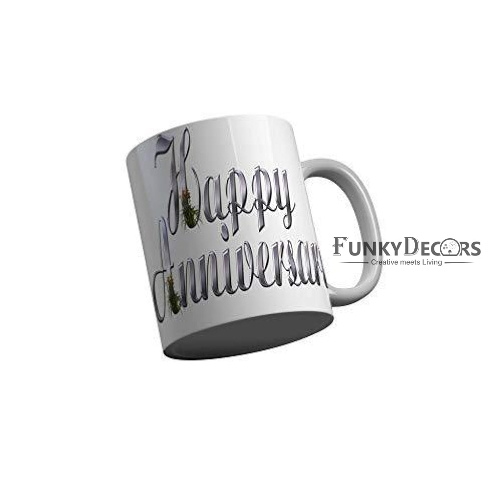 Funkydecors Happy Anniversary Ceramic Mug 350 Ml Multicolor Mugs