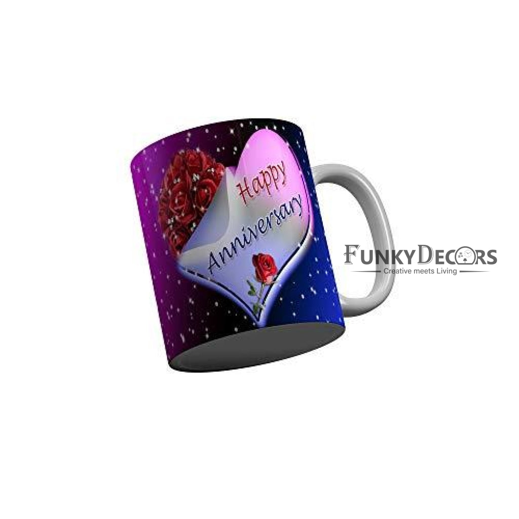 Funkydecors Happy Anniversary Ceramic Mug 350 Ml Multicolor Mugs