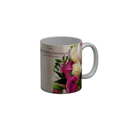 Funkydecors Happy Anniversary Ceramic Mug 350 Ml Multicolor Mugs