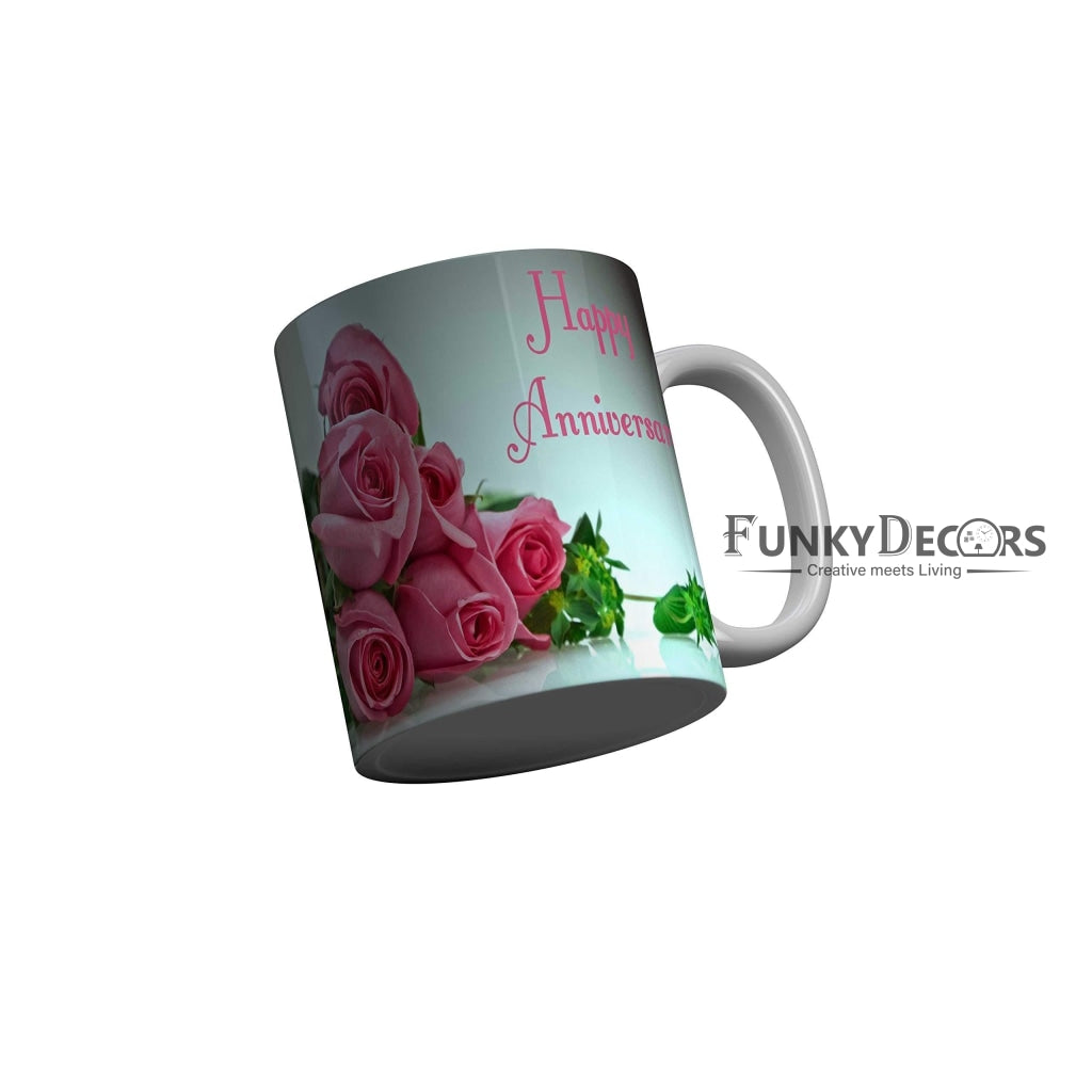 Funkydecors Happy Anniversary Ceramic Mug 350 Ml Multicolor Mugs