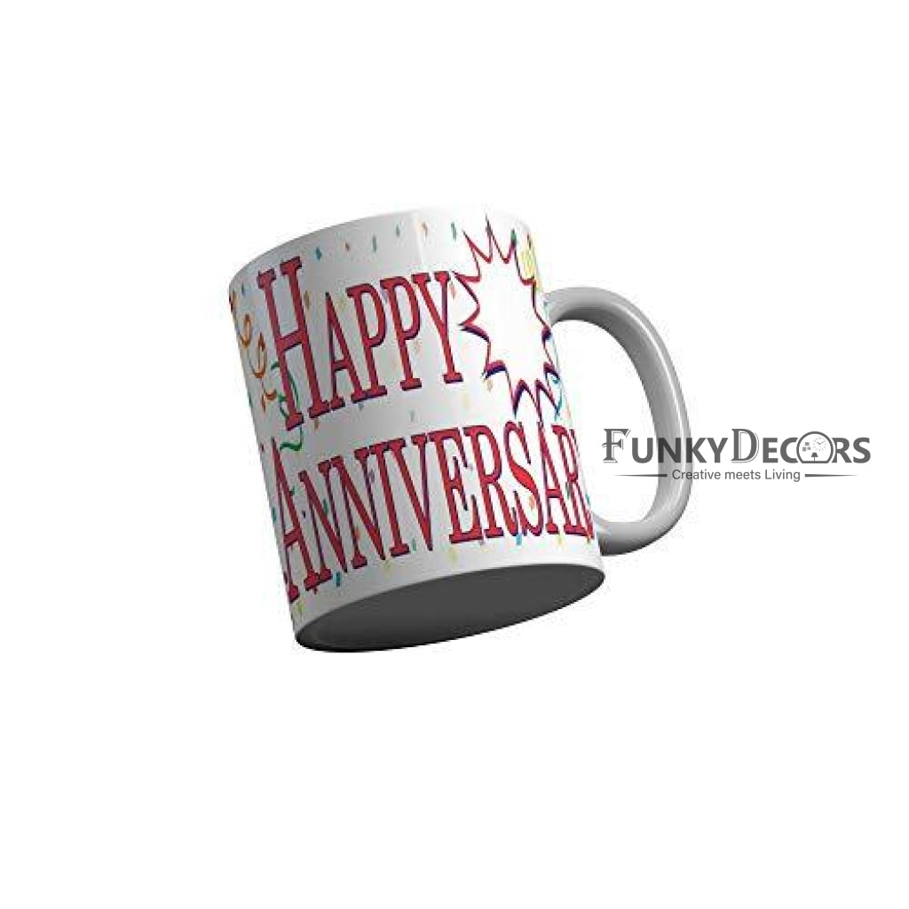 Funkydecors Happy Anniversary Ceramic Mug 350 Ml Multicolor Mugs