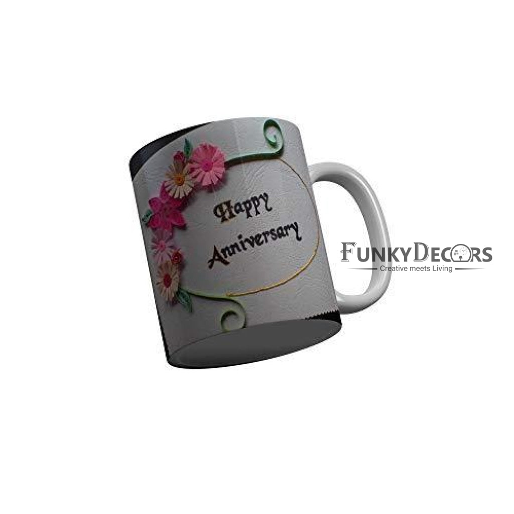 Funkydecors Happy Anniversary Ceramic Mug 350 Ml Multicolor Mugs