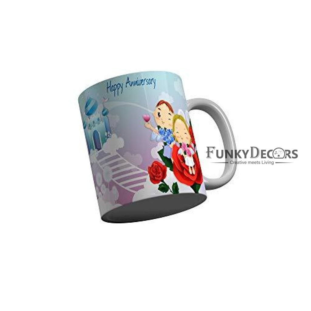 Funkydecors Happy Anniversary Ceramic Mug 350 Ml Multicolor Mugs