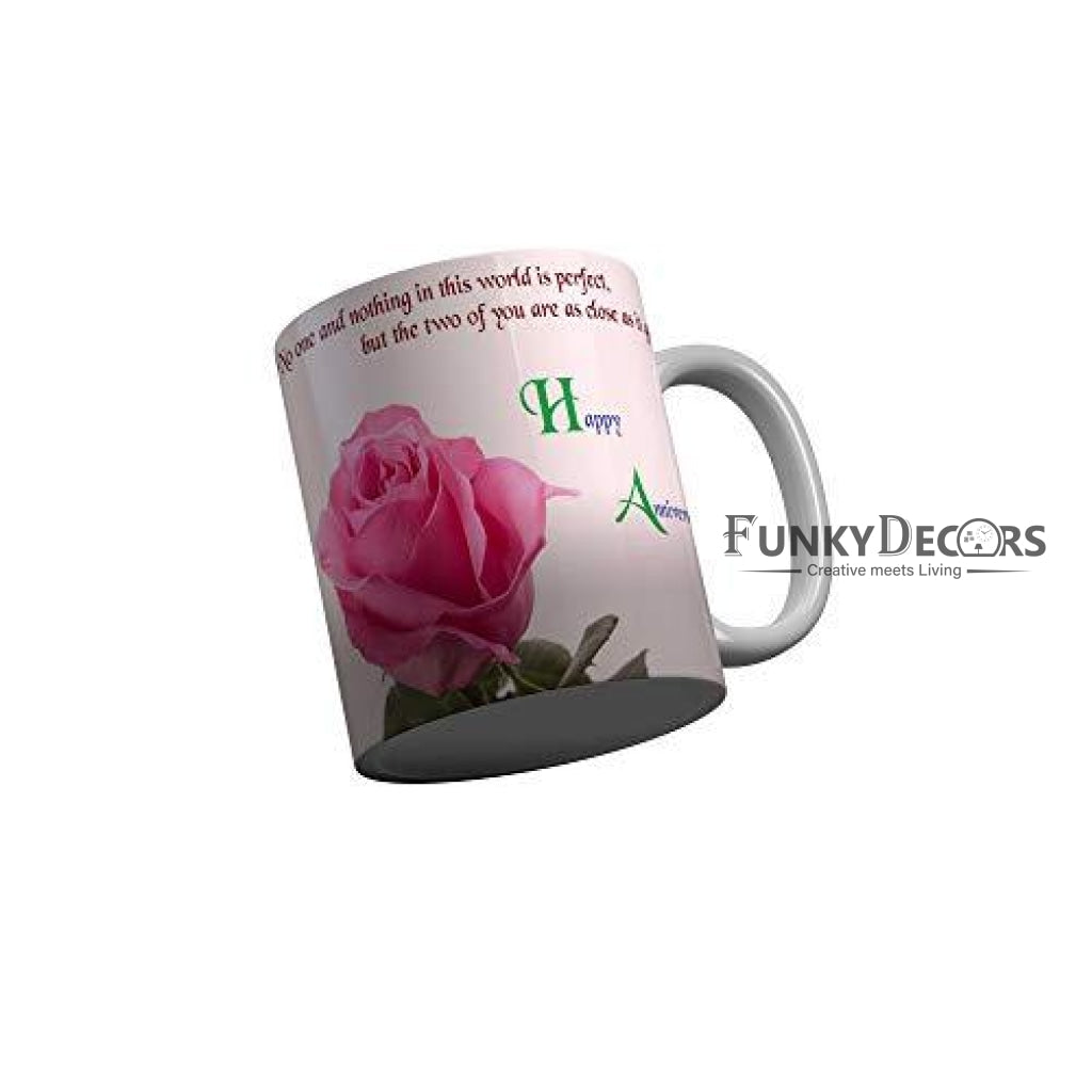 Funkydecors Happy Anniversary Ceramic Mug 350 Ml Multicolor Mugs