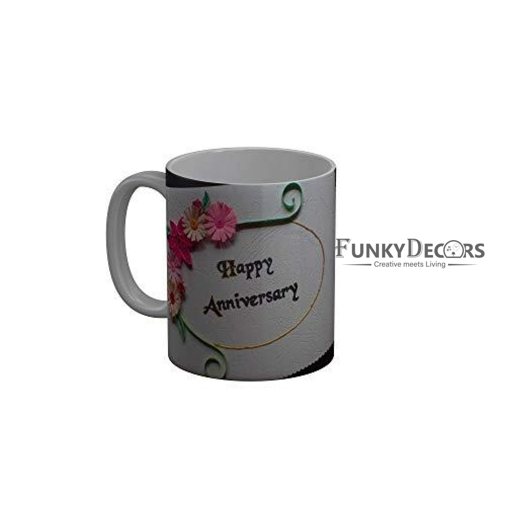 Funkydecors Happy Anniversary Ceramic Mug 350 Ml Multicolor Mugs