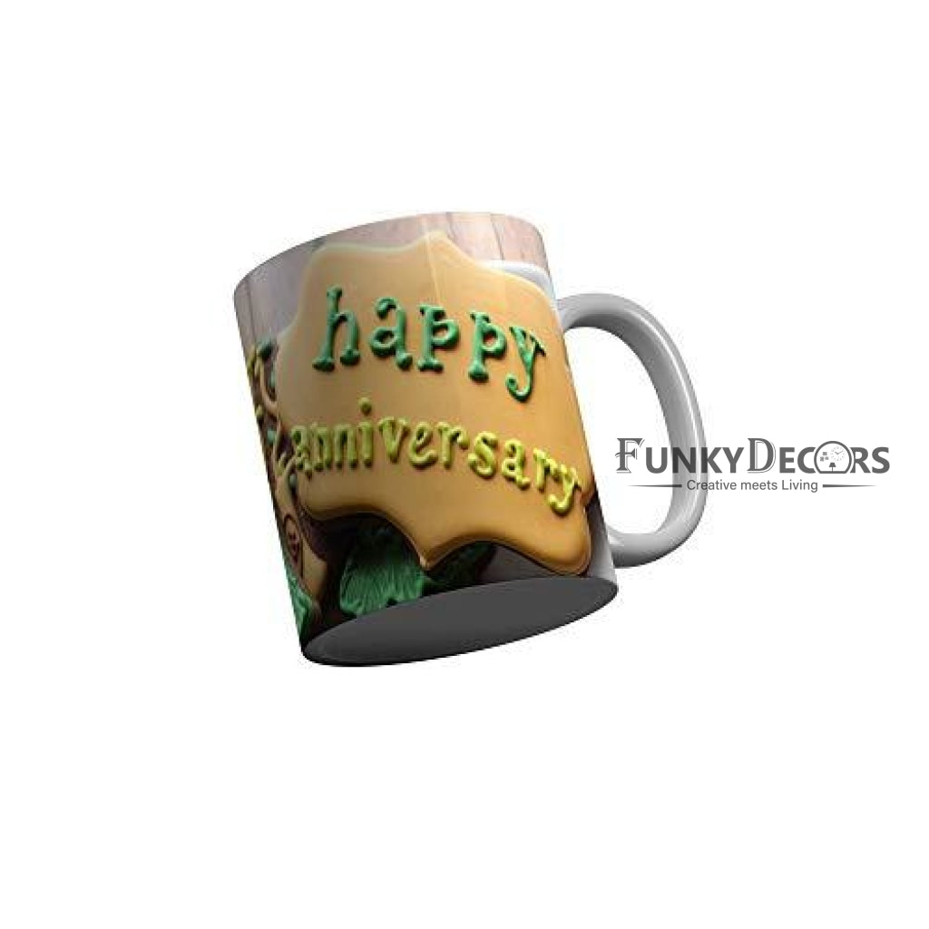 Funkydecors Happy Anniversary Ceramic Mug 350 Ml Multicolor Mugs