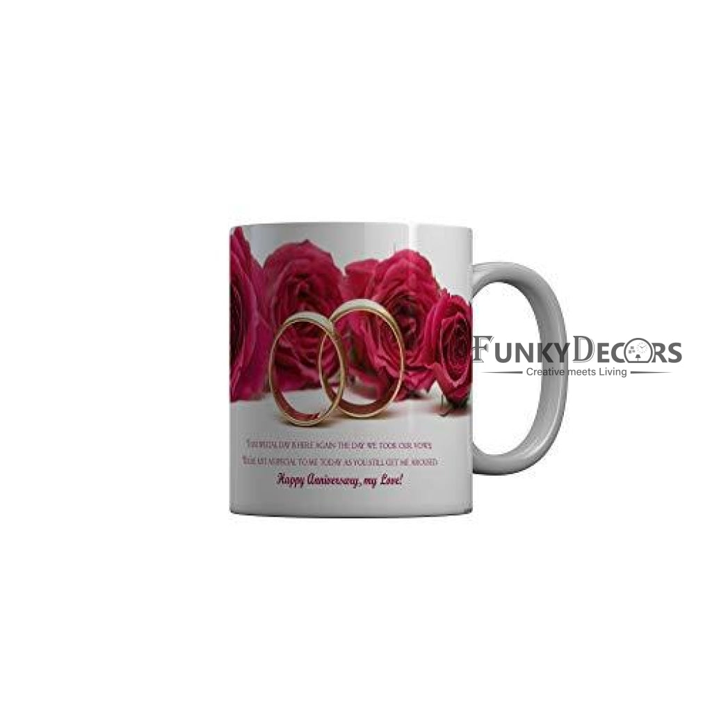 Funkydecors Happy Anniversary My Love Ceramic Mug 350 Ml Multicolor Mugs