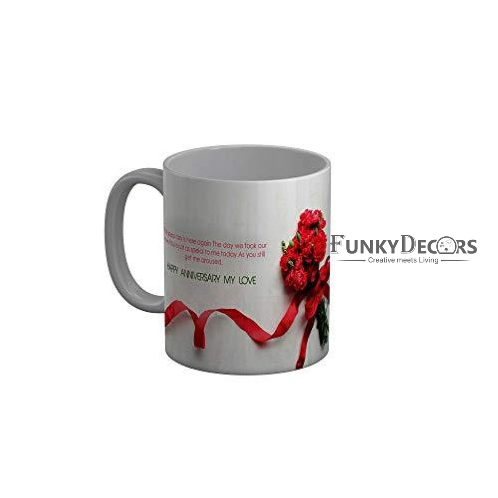 Funkydecors Happy Anniversary My Love Ceramic Mug 350 Ml Multicolor Mugs