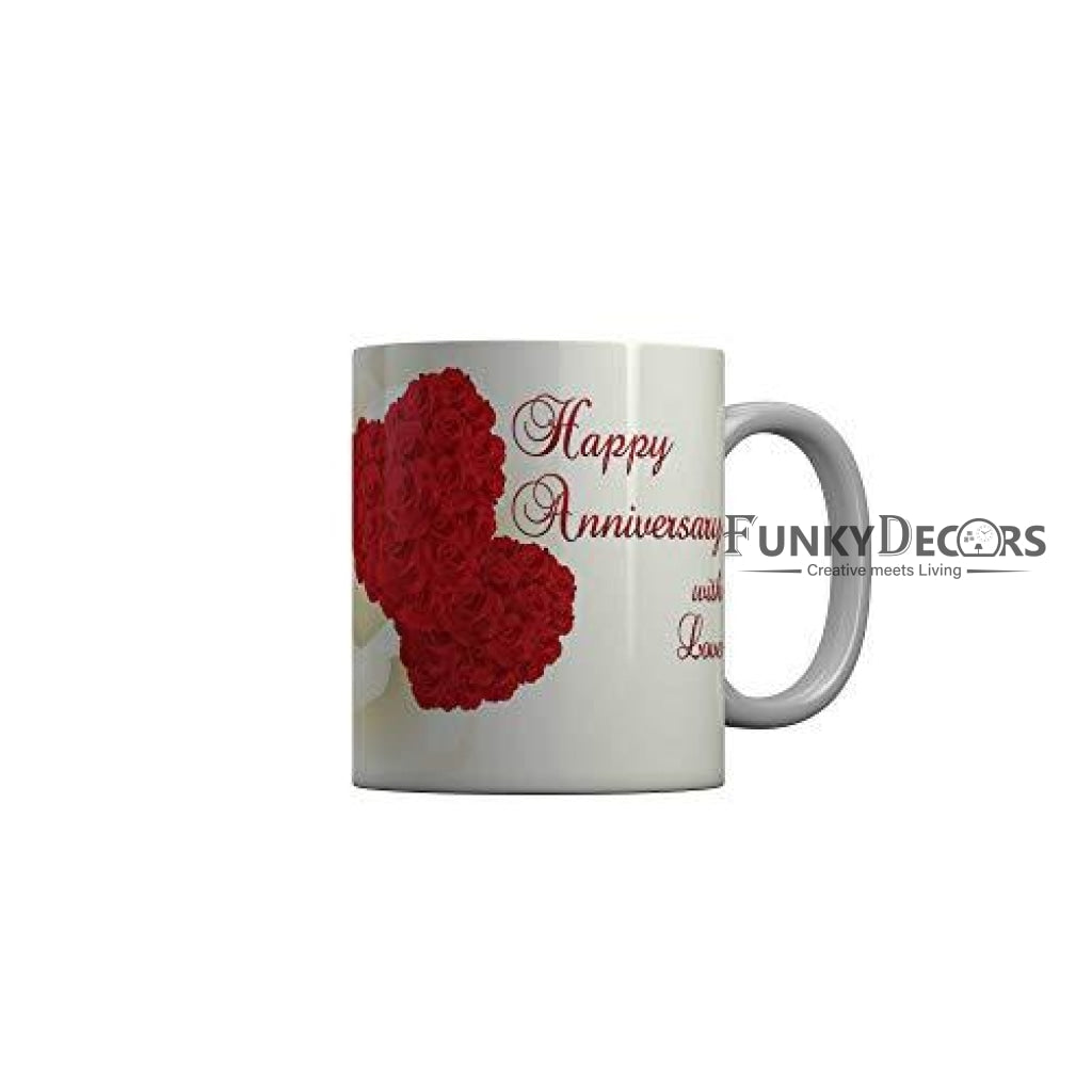 Funkydecors Happy Anniversary With Love Ceramic Mug 350 Ml Multicolor Mugs