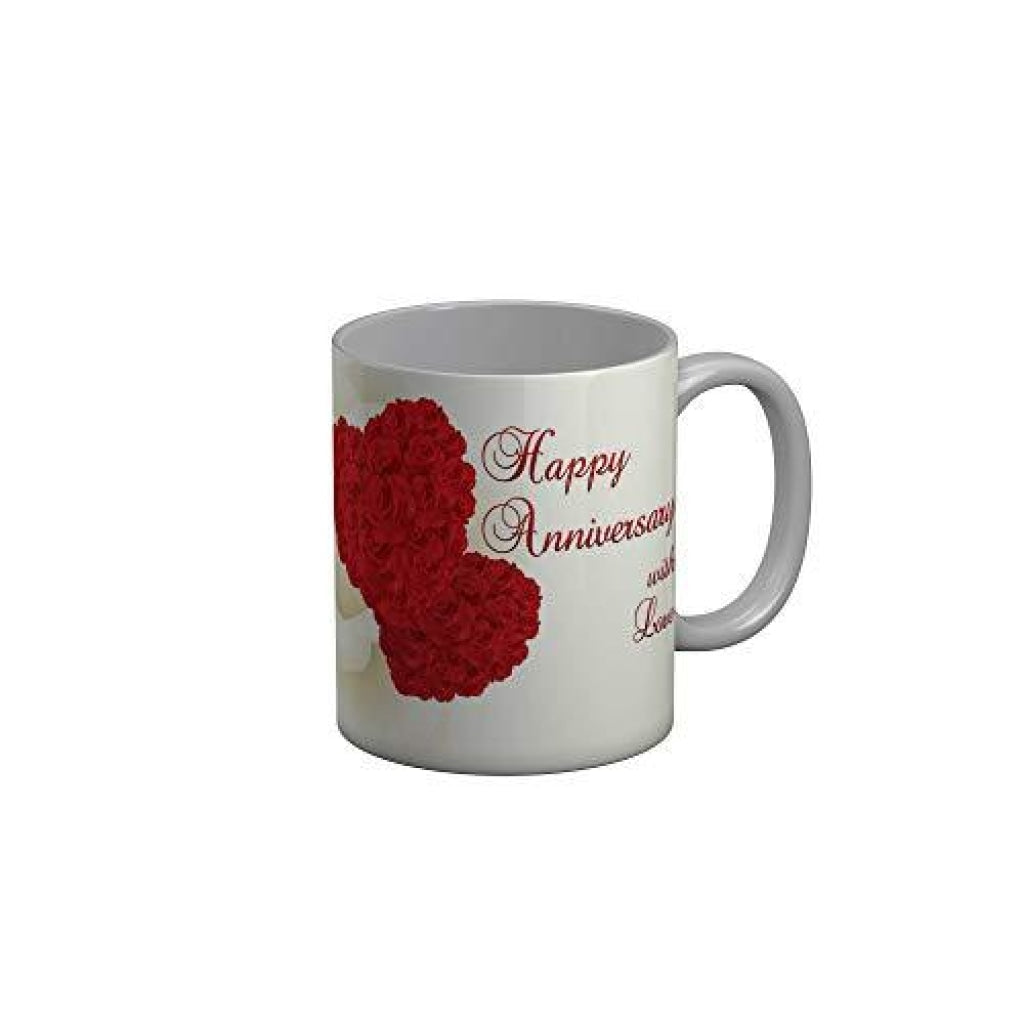 Funkydecors Happy Anniversary With Love Ceramic Mug 350 Ml Multicolor Mugs
