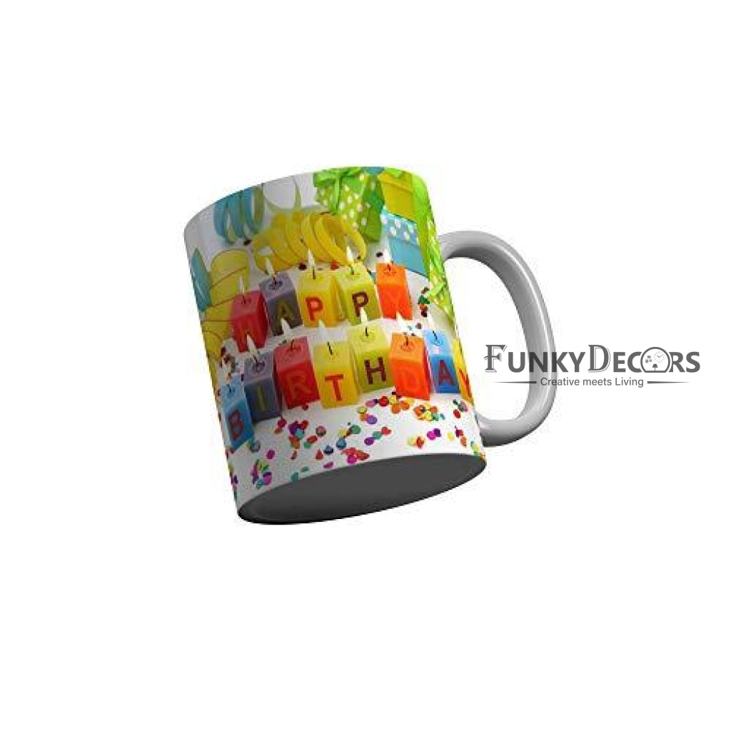 Funkydecors Happy Birtthday Wishes Gift Ceramic Mug 350 Ml Multicolor Mugs