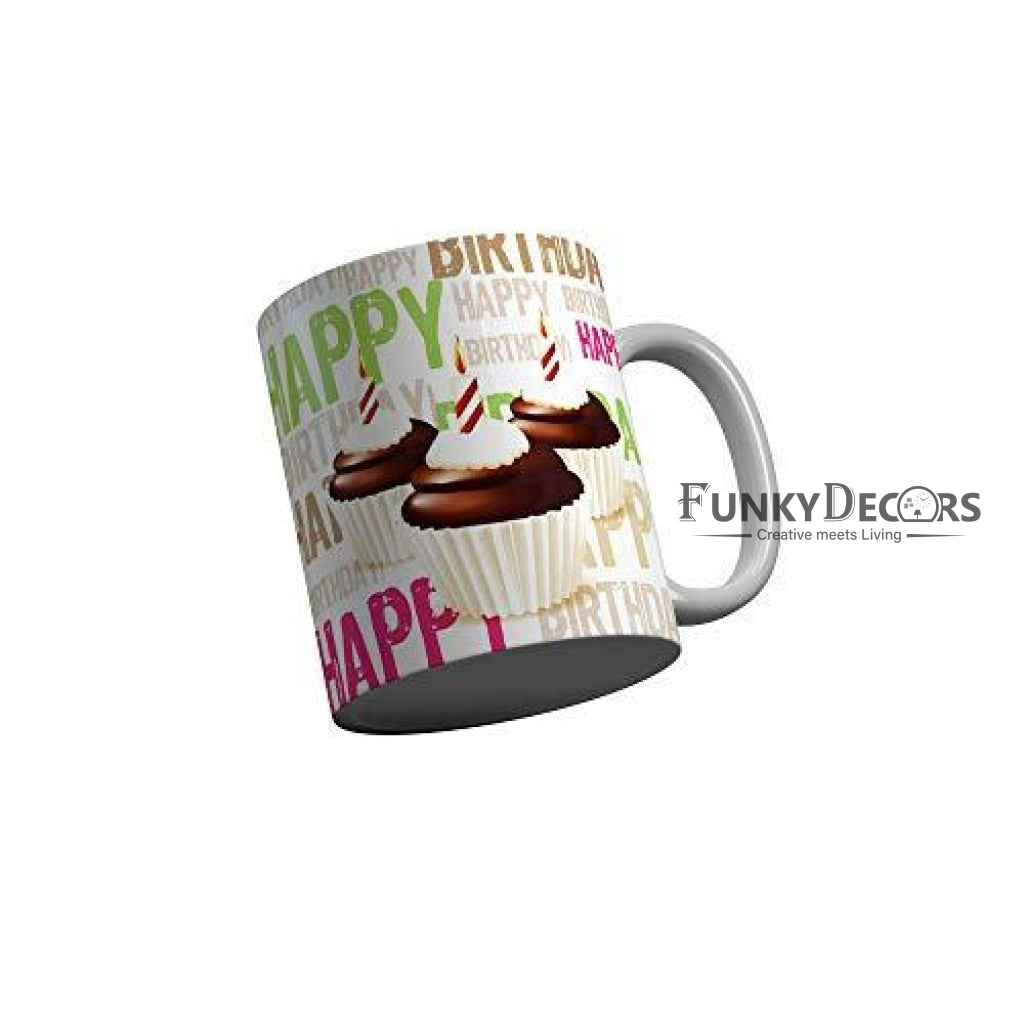 Funkydecors Happy Birtthday Wishes Gift Ceramic Mug 350 Ml Multicolor Mugs