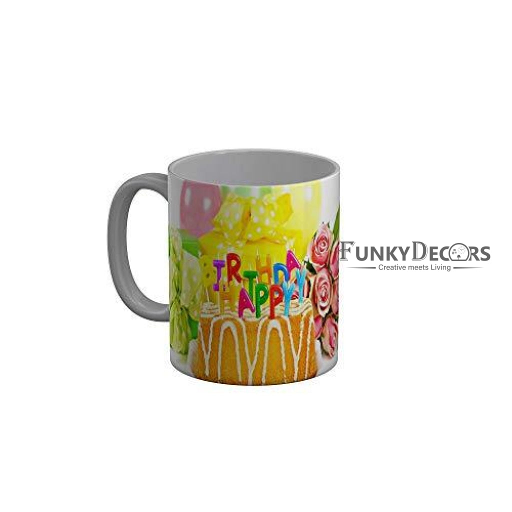 Funkydecors Happy Birtthday Wishes Gift Ceramic Mug 350 Ml Multicolor Mugs