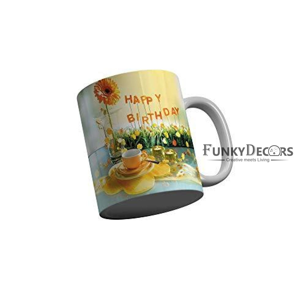 Funkydecors Happy Birtthday Wishes Gift Ceramic Mug 350 Ml Multicolor Mugs