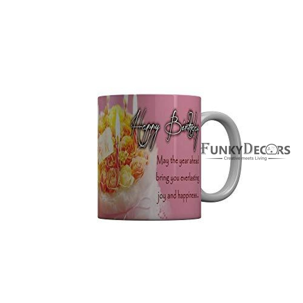 Funkydecors Happy Birtthday Wishes Gift Ceramic Mug 350 Ml Multicolor Mugs