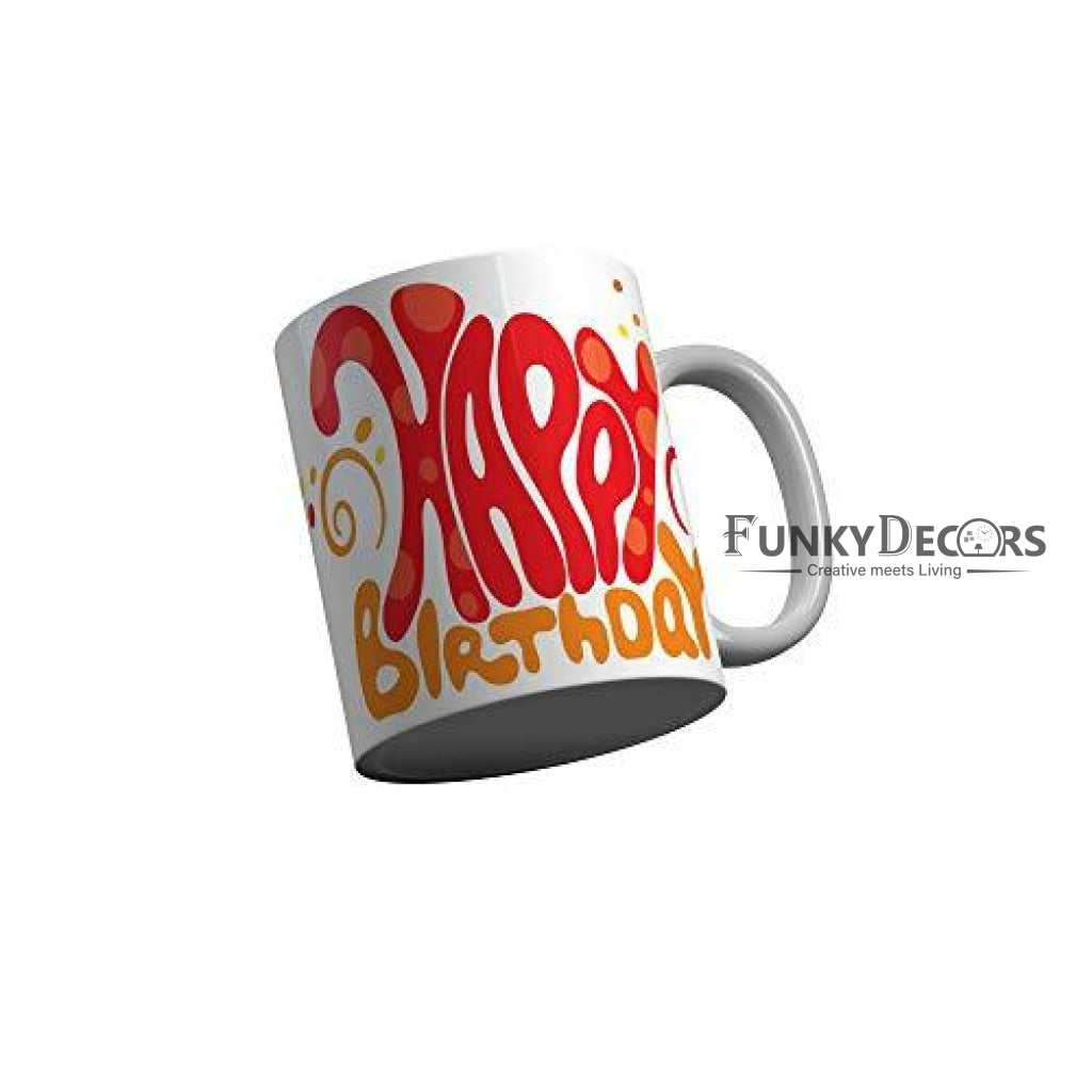 Funkydecors Happy Birtthday Wishes Gift Ceramic Mug 350 Ml Multicolor Mugs