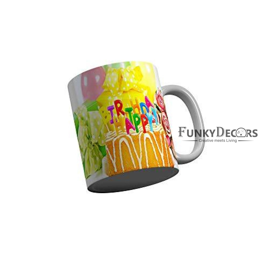 Funkydecors Happy Birtthday Wishes Gift Ceramic Mug 350 Ml Multicolor Mugs