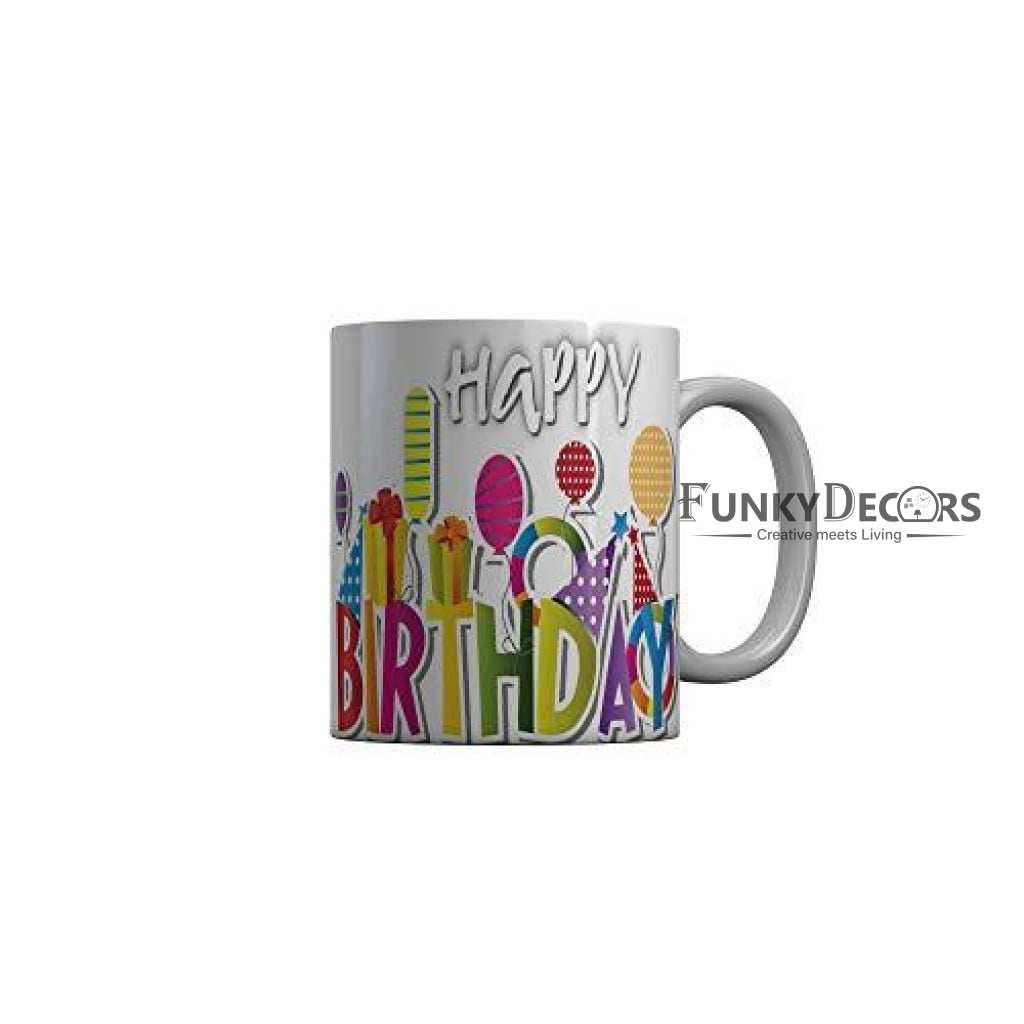 Funkydecors Happy Birtthday Wishes Gift Ceramic Mug 350 Ml Multicolor Mugs