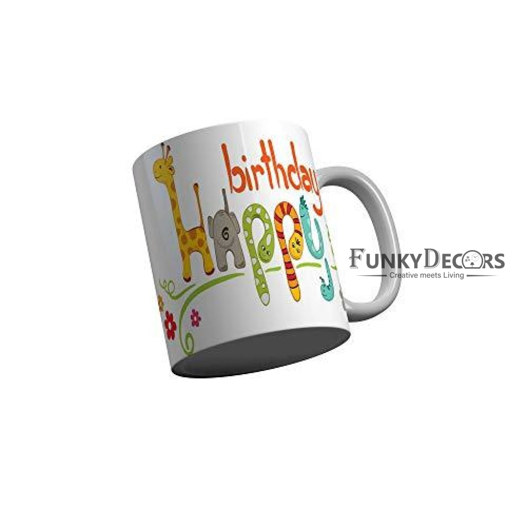 Funkydecors Happy Birtthday Wishes Gift Ceramic Mug 350 Ml Multicolor Mugs